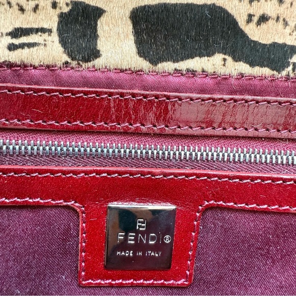 Fendi Brown Printed Pony Hair Baguette Black Beige Vintage 2000s Authentic - Picture 7 of 15